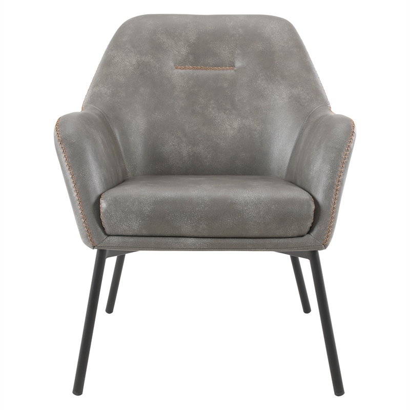 Pemberly Row Gray Faux Leather Accent Chair with Black Legs