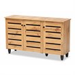 Pemberly Row 3-Door Shoe Storage Cabinet in Oak Brown Finish