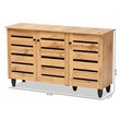 Pemberly Row 3-Door Shoe Storage Cabinet in Oak Brown Finish