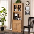 Pemberly Row Laurana Oak Brown Wood Kitchen Cabinet with Hutch and Shelves