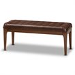 Pemberly Row Wood Dining Bench with Tufted Faux Leather Upholstery in Brown
