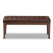 Pemberly Row Wood Dining Bench with Tufted Faux Leather Upholstery in Brown