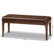 Pemberly Row Wood Dining Bench with Tufted Faux Leather Upholstery in Brown