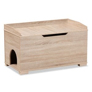 Pemberly Row Oak Finished Wood Cat Litter Box Cover with Shelf