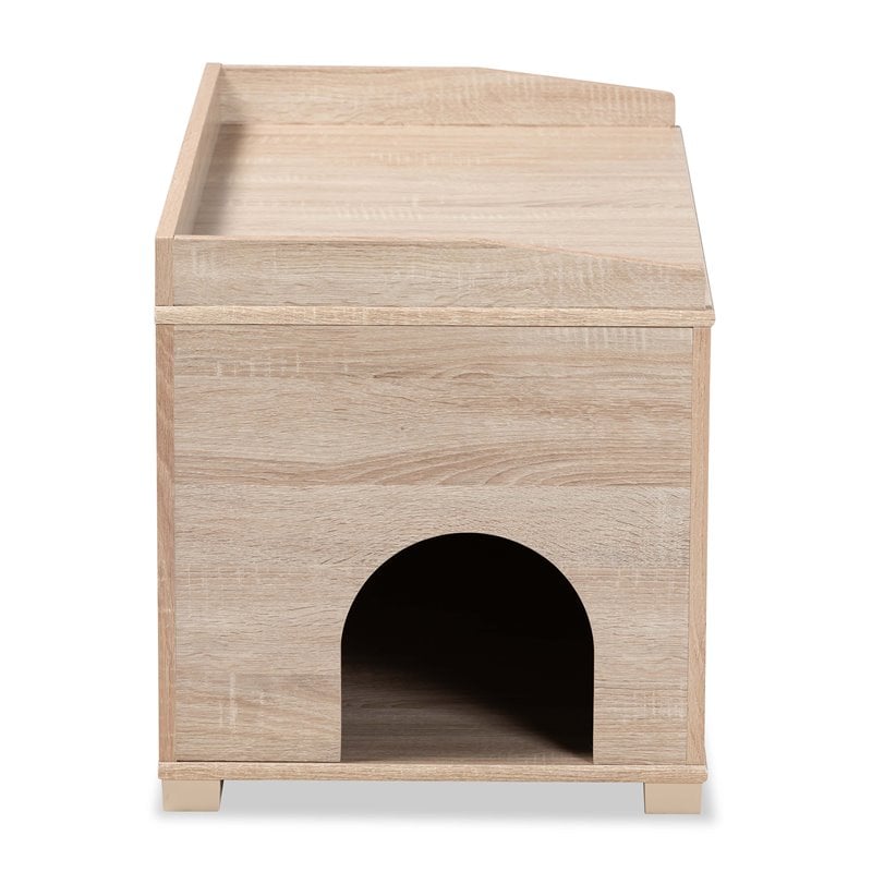 Pemberly Row Oak Finished Wood Cat Litter Box Cover with Shelf