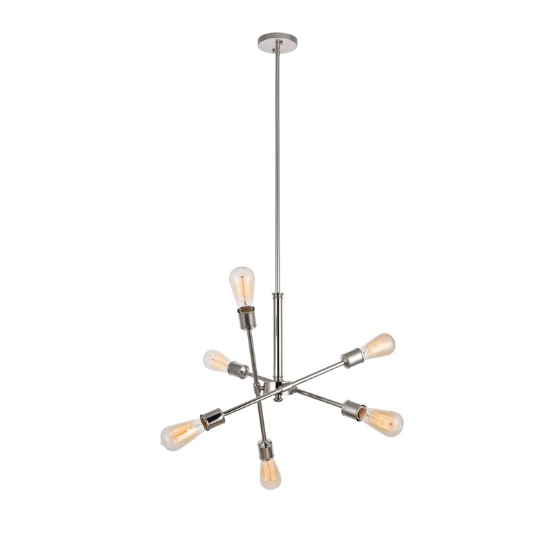 Pemberly Row Axel 6-Light Metal Pendant in Polished Nickel Finish