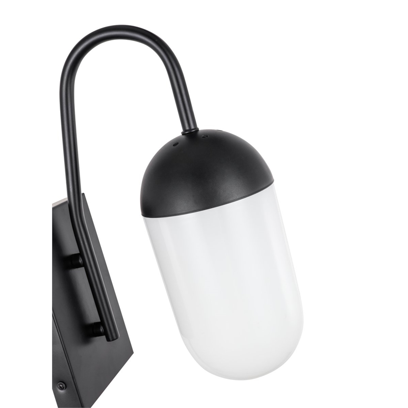 Pemberly Row Kace 1-Light Metal Wall Sconce in Black & Frosted White Glass