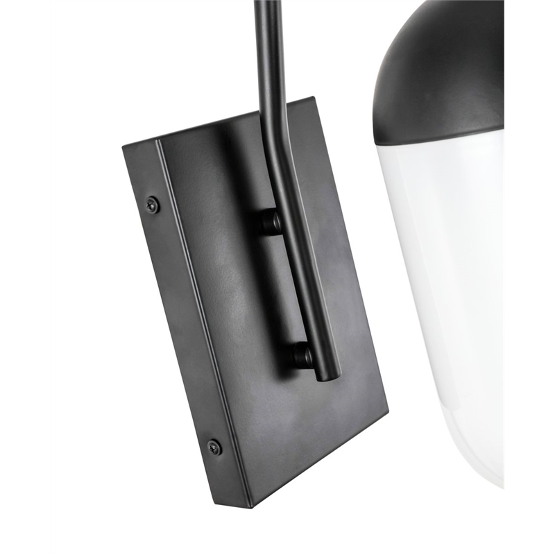 Pemberly Row Kace 1-Light Metal Wall Sconce in Black & Frosted White Glass