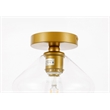 Pemberly Row Gene 1-Light Metal and Glass Flush Mount in Brass/Clear