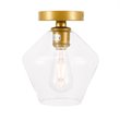 Pemberly Row Gene 1-Light Metal and Glass Flush Mount in Brass/Clear
