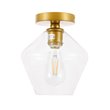 Pemberly Row Gene 1-Light Metal and Glass Flush Mount in Brass/Clear