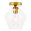 Pemberly Row Gene 1-Light Metal and Glass Flush Mount in Brass/Clear