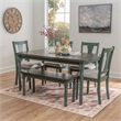 Pemberly Row Wood Six Piece Upholstered Dining Set with Bench in Teal Blue