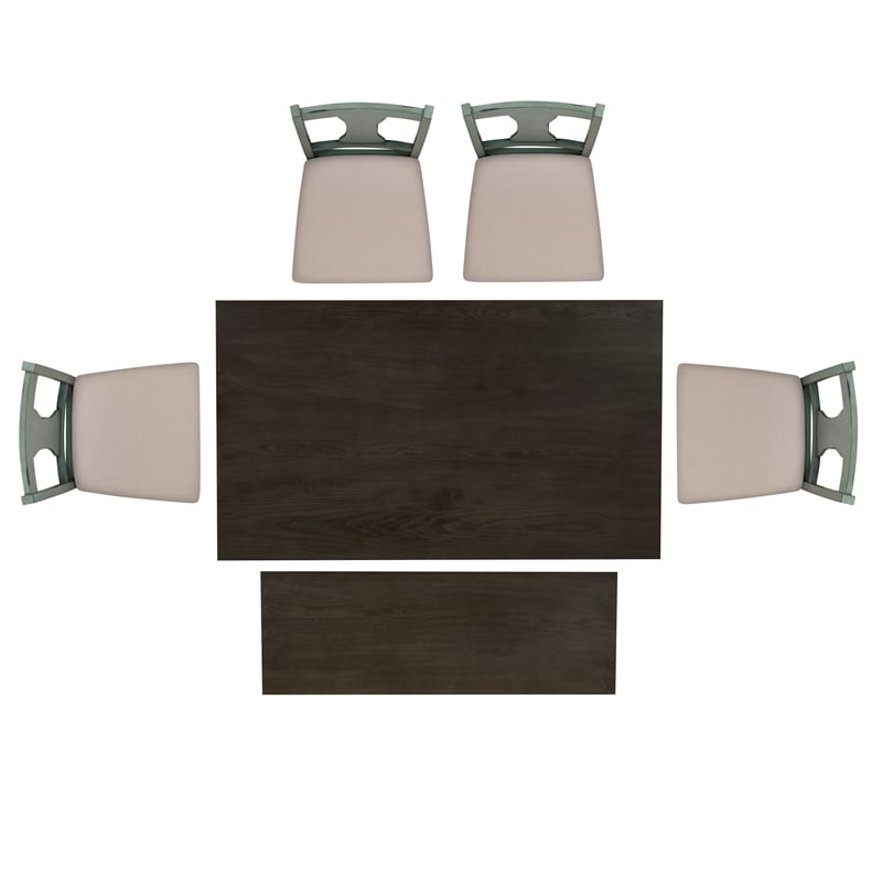 Pemberly Row Wood Six Piece Upholstered Dining Set with Bench in Teal Blue