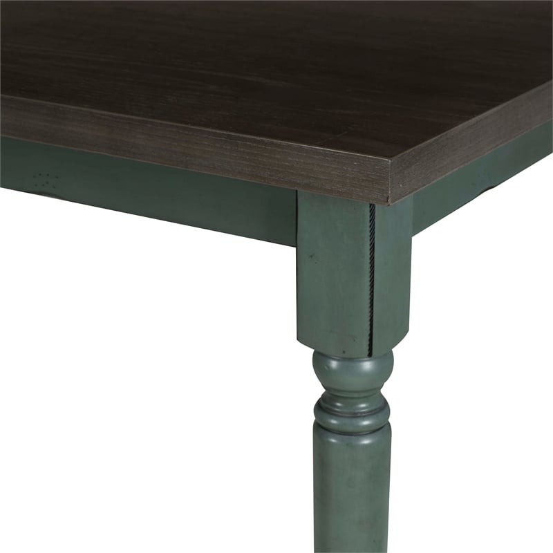 Pemberly Row Wood Six Piece Upholstered Dining Set with Bench in Teal Blue