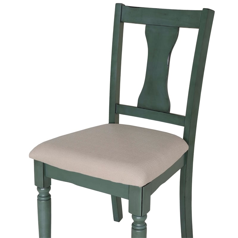 Pemberly Row Wood Six Piece Upholstered Dining Set with Bench in Teal Blue