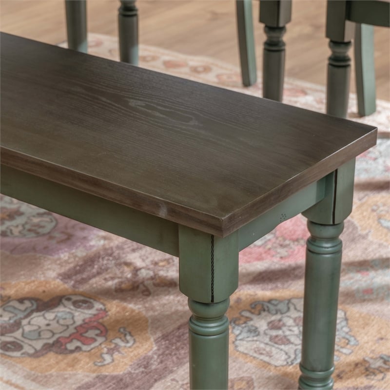 Pemberly Row Wood Six Piece Upholstered Dining Set with Bench in Teal Blue