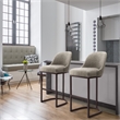 Pemberly Row Barrel Back Metal Bar Stool Set in Gray Linen Fabric