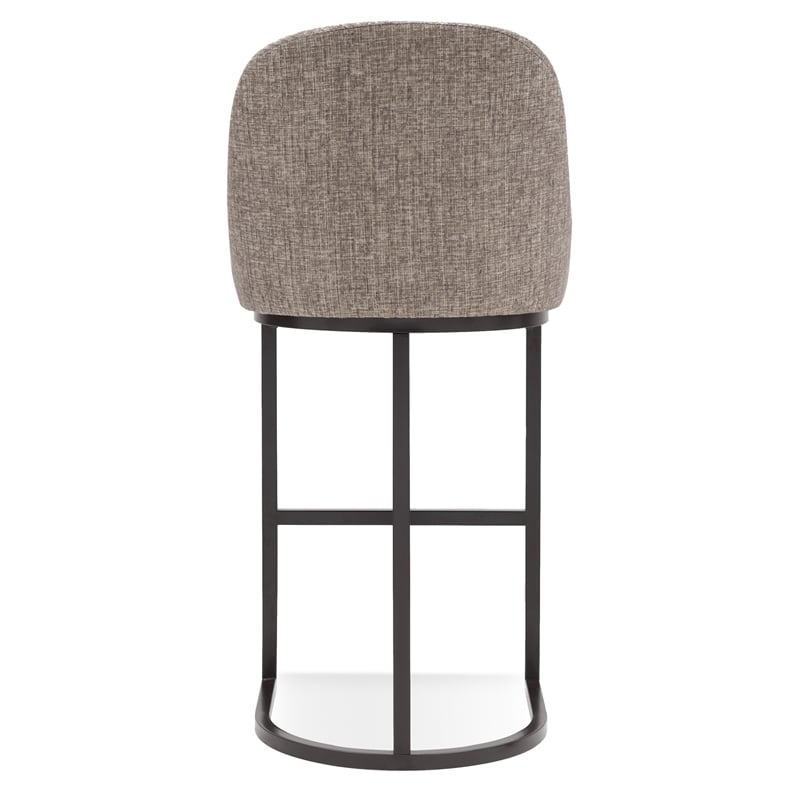 Pemberly Row Barrel Back Metal Bar Stool Set in Gray Linen Fabric