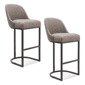 Pemberly Row Barrel Back Metal Bar Stool Set in Gray Linen Fabric