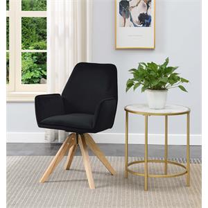 Pemberly Row Miranda Swivel Accent Chair in Black Velvet and Ash Wood