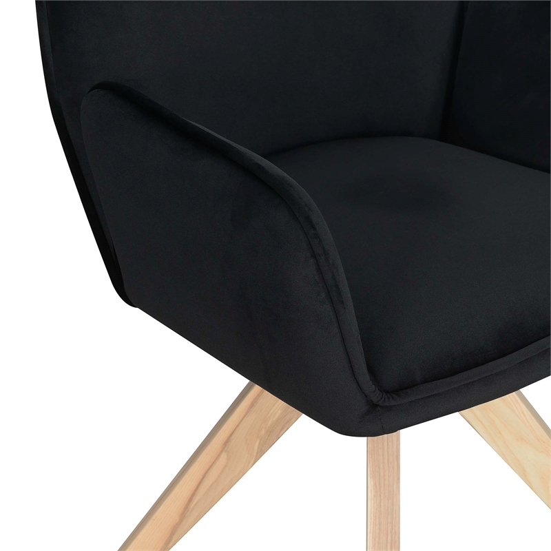 Pemberly Row Miranda Swivel Accent Chair in Black Velvet and Ash Wood
