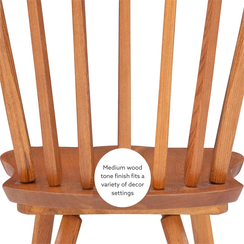 Pemberly Row Set of 2 Windsor Back Side Chairs in Medium Oak Brown
