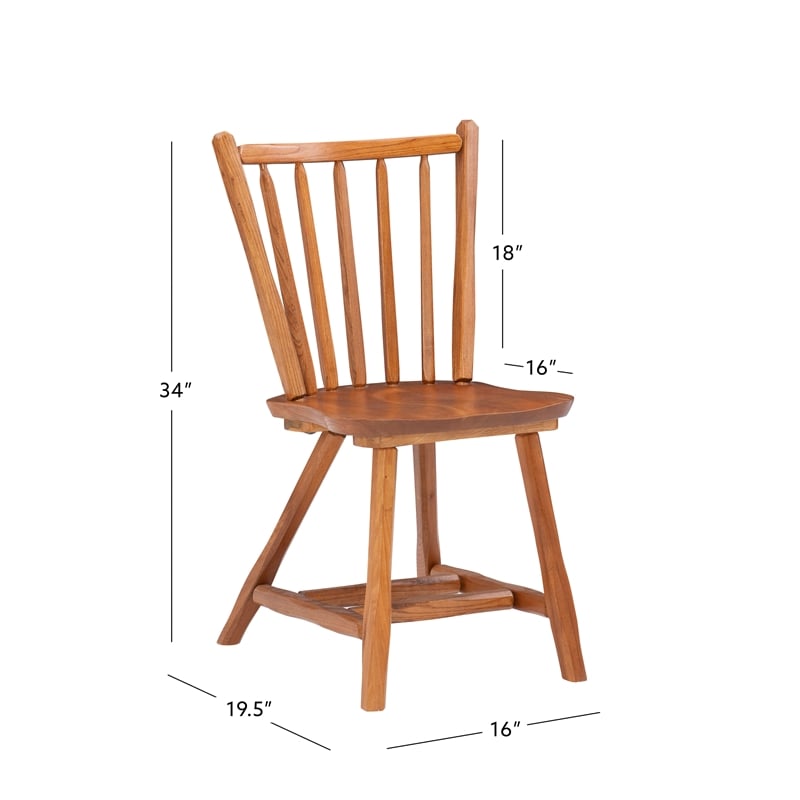 Pemberly Row Set of 2 Windsor Back Side Chairs in Medium Oak Brown