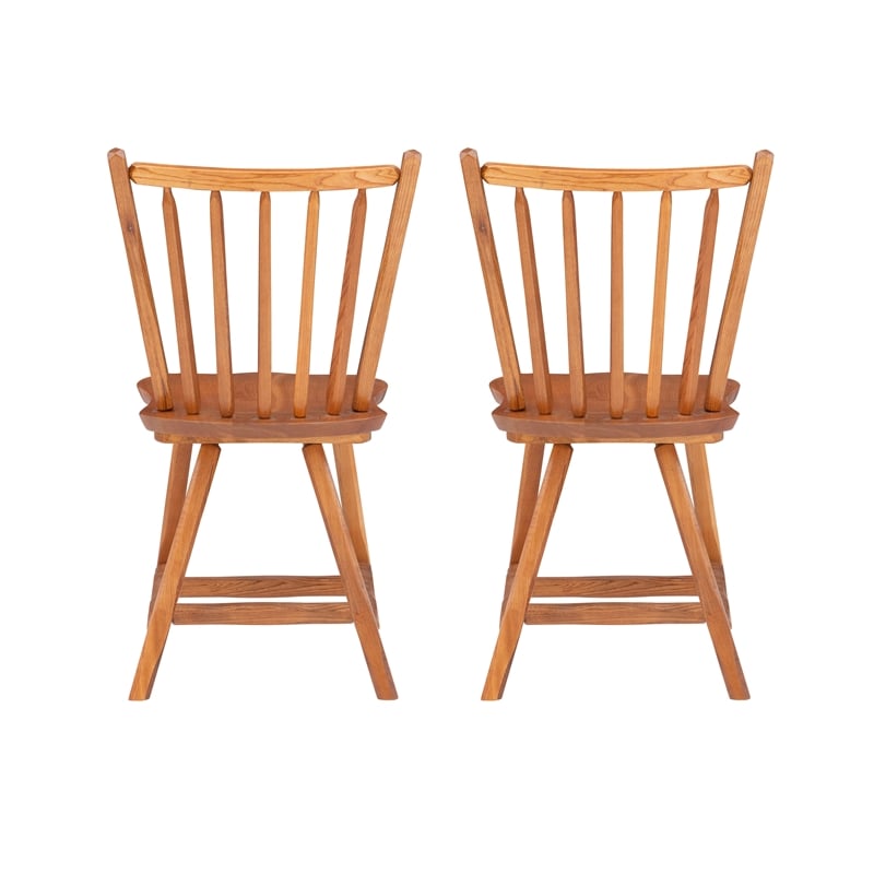 Pemberly Row Set of 2 Windsor Back Side Chairs in Medium Oak Brown