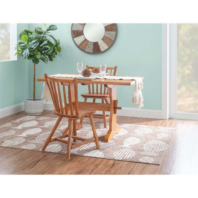 Pemberly Row Set of 2 Windsor Back Side Chairs in Medium Oak Brown