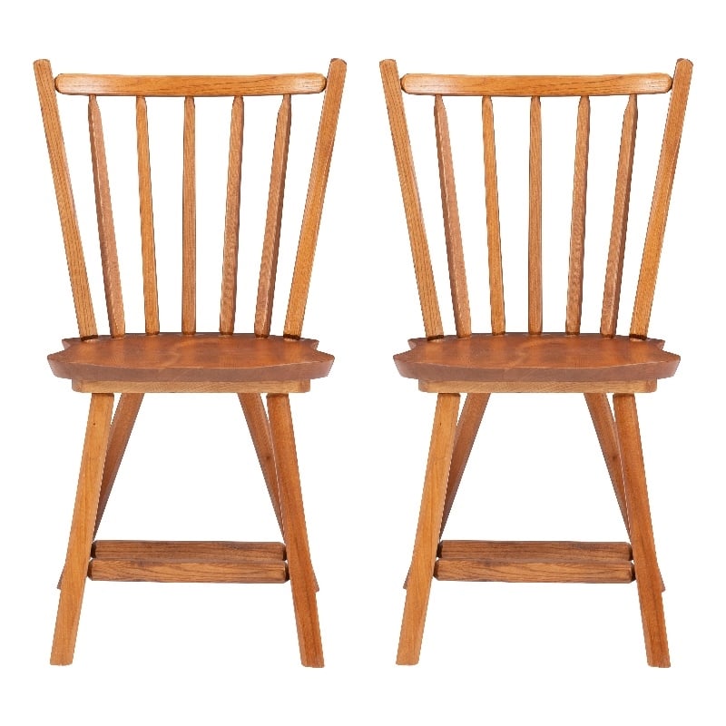 Pemberly Row Set of 2 Windsor Back Side Chairs in Medium Oak Brown