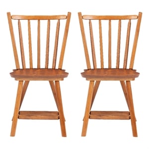 Pemberly Row Set of 2 Windsor Back Side Chairs in Medium Oak Brown