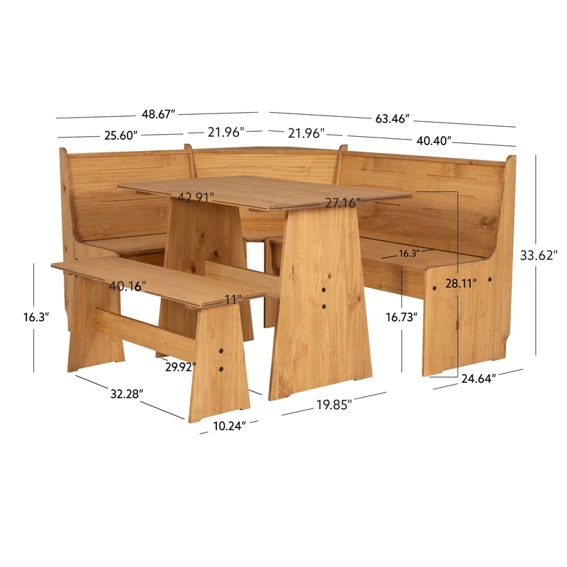 Pemberly Row Wooden Corner Dining Nook Set with Storage in Natural