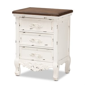 Pemberly Row 3-Drawer Solid Wood End Table in Walnut Brown/Antique White