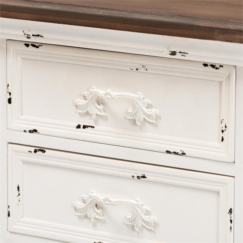 Pemberly Row 3-Drawer Solid Wood End Table in Walnut Brown/Antique White