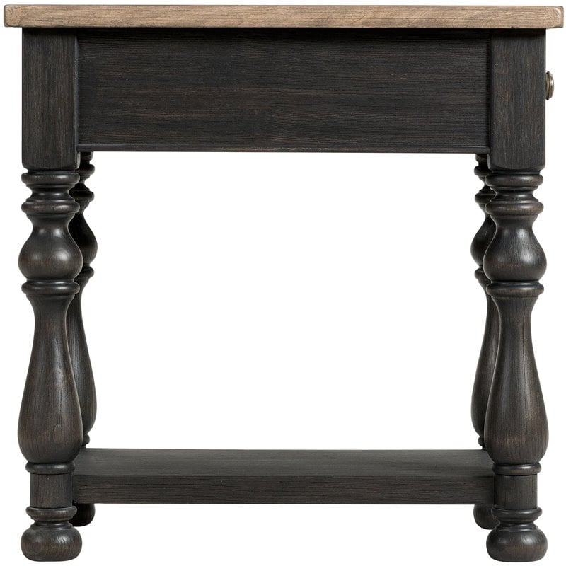 Pemberly Row Side Table in Antique Oak and Matte Black Wood Finish