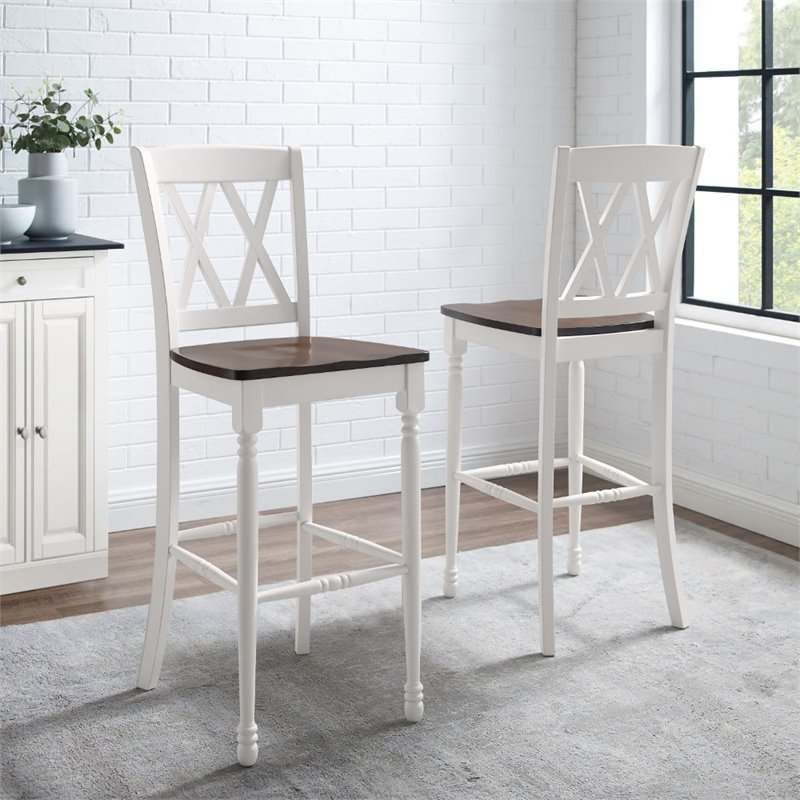 Pemberly Row Distressed White & Brown Rubberwood Bar Stool Set of 2