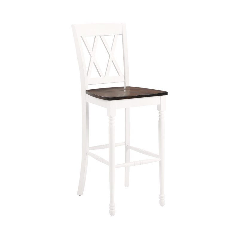 Pemberly Row Distressed White & Brown Rubberwood Bar Stool Set of 2