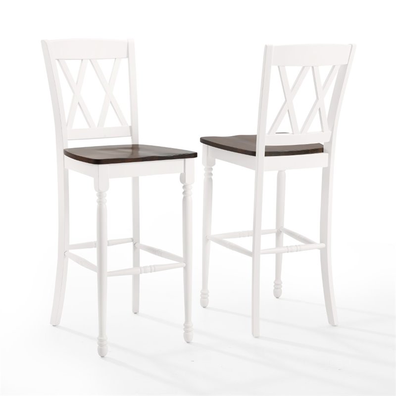 Pemberly Row Distressed White & Brown Rubberwood Bar Stool Set of 2