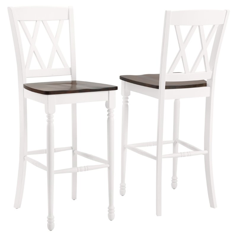 Pemberly Row Distressed White & Brown Rubberwood Bar Stool Set of 2