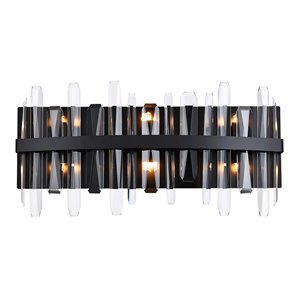 Pemberly Row 24&quot Black Iron and Crystal Wall Sconce with 6 Lights
