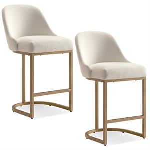 Pemberly Row Barrel Back Metal Counter Stool Set in Gold and White