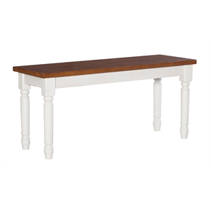 Pemberly Row Dining Bench in Vanilla White and Honey Brown Wood Finish
