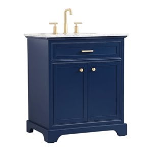 Pemberly Row 30&quot Wood and Metal Single Bathroom Vanity in Blue and Gold