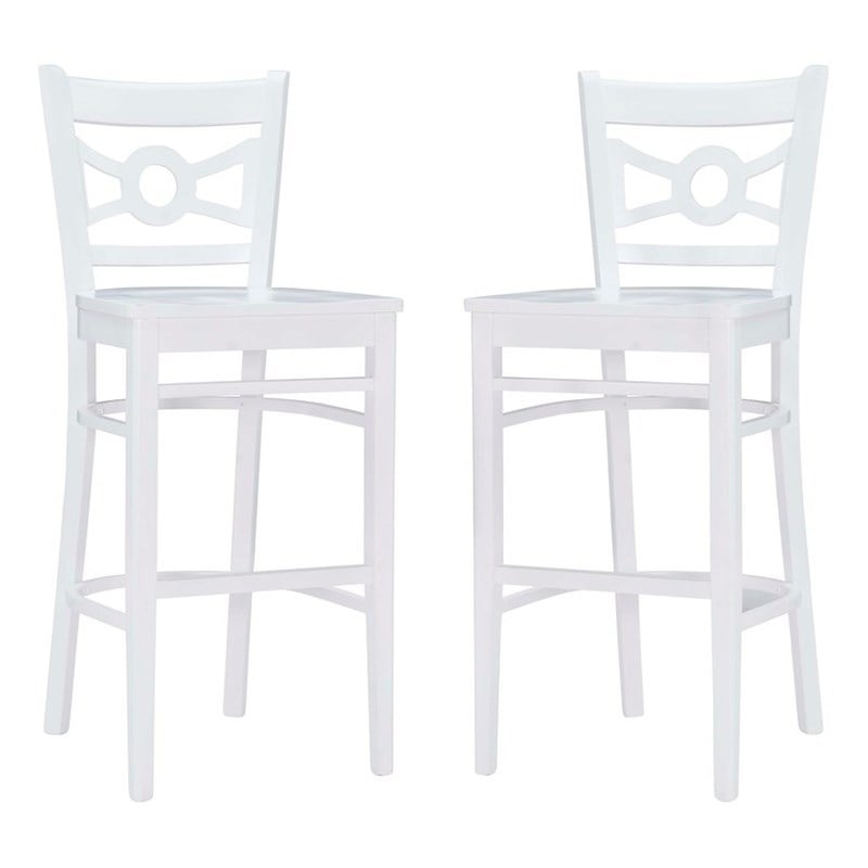 Pemberly Row Bar Stools in White Beechwood Set of 2 with Footrest