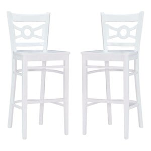 Pemberly Row Bar Stools in White Beechwood Set of 2 with Footrest