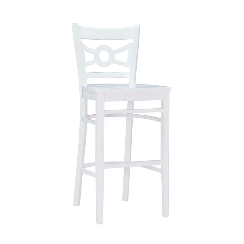 Pemberly Row Bar Stools in White Beechwood Set of 2 with Footrest