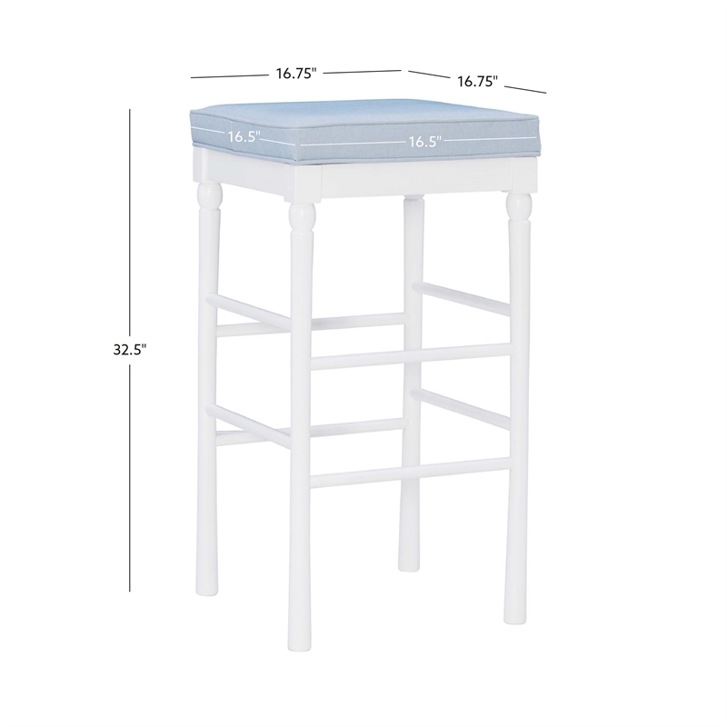 Pemberly Row Faux Leather Bar Stools in White and Blue Set of 2