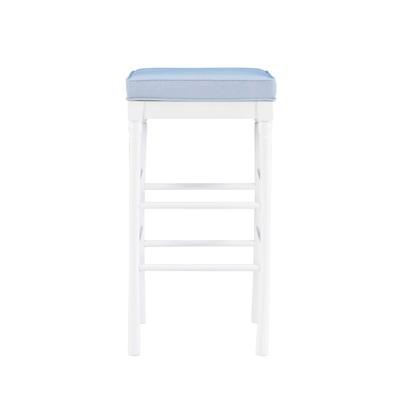 Pemberly Row Faux Leather Bar Stools in White and Blue Set of 2