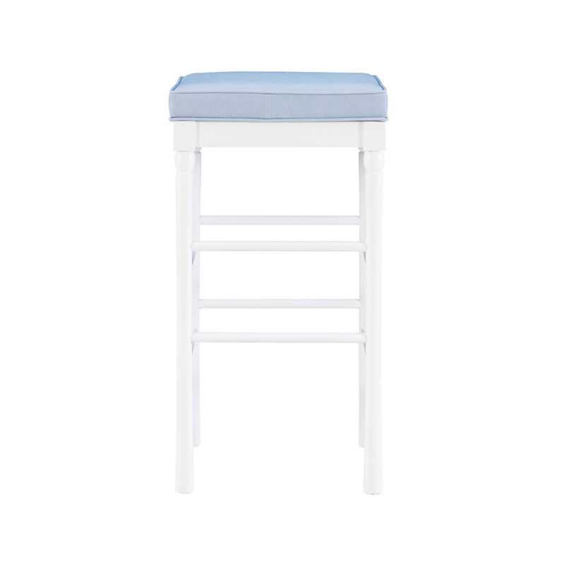 Pemberly Row Faux Leather Bar Stools in White and Blue Set of 2